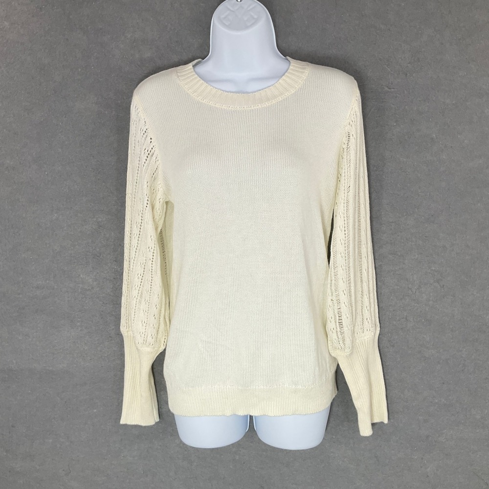 Cynthia Rowley Knit Sweater Women Sz M Ivory Cashmere Blend Crew Neck Pullover‎